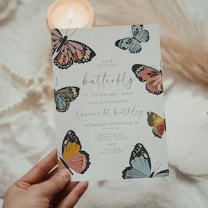 Butterfly Birthday Invitation Template, 1st Birthday Invite, First Birthday Invitation, Boho Butterflies, Butterfly Birthday Party, Editable