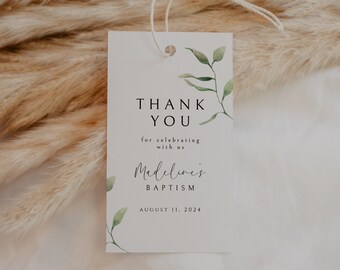 Greenery Baptism Favor Tag Template: Eucalyptus Watercolor (Digital Download)