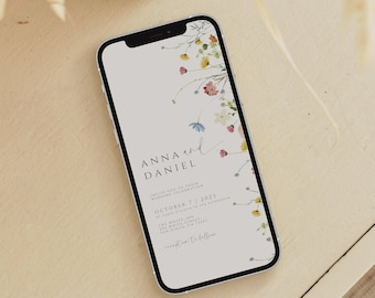 Wildflower Wedding Evite Template, Electronic Wedding Invitation, Wildflower Digital Wedding Invitation, Text Message, Mobile Phone Invite