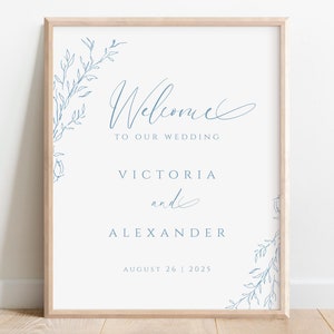 Dusty Blue Wedding Welcome Sign, Templett Welcome Poster, Vintage Welcome Sign Template, Blue Tiole Welcome Sign Victorian, Instant Download