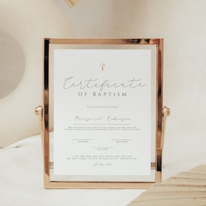 Plantilla de certificado de bautismo, certificado de dedicación de bebé, recuerdo de bautismo imprimible, certificado de bautismo editable, descargable