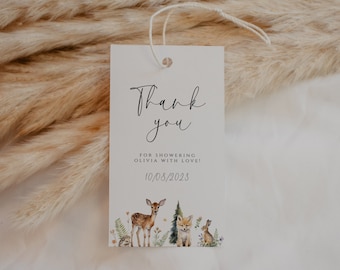 Baby Shower Favor Tags Woodland Animals, Editable Woodland Favor Tags, Thank You Tags, Editable Gift tags Woodland Theme, Instant Download