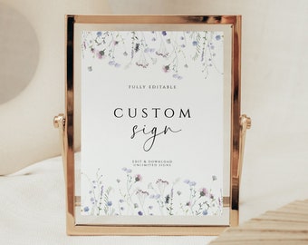Wildflower Custom Sign, Baby Shower Sign Floral Editable Sign Template Create Any Sign Floral Girl 1st Birthday Sign Bridal Sign Download