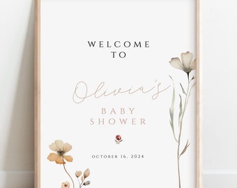 Editable Fall Wildflower Baby Shower Welcome Sign (Digital Download)