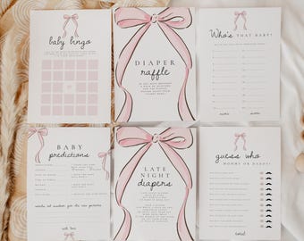 Giochi Per Baby Shower – 25 Carte Con Previsioni E Consigli Per La Mamma, Tema Neutro Con Fiocco Rosa, Ideali Per Feste E Rivelazione Di Genere