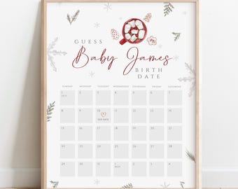 Winter-Baby-Dusche-Spiel: Schneeflocke Fälligkeitsdatumskalender (bearbeitbarer digitaler Download)