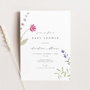 Lente wilde bloemen babyshower uitnodiging, meisje bloemen babyshower digitale uitnodiging sjabloon, wilde bloemen babyshower uitnodigen, instant download