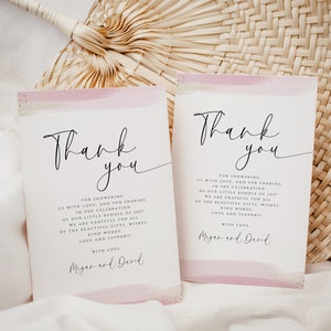 EDITABLE Oh Girl Baby Shower Thank You Flat Note Card Dusty Pink Thank You Card for Girl Printable Thank You Note Template Instant Download