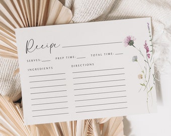 Wildflower Recipe Card Template: Bridal Shower Insert (4x6" Printable)