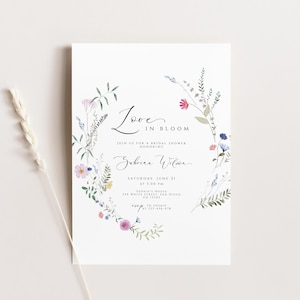 Love in Bloom Bridal Shower Invitation, Wildflower Bridal Shower Invite Printable, Floral Love in Bloom Template, Spring Bridal Shower