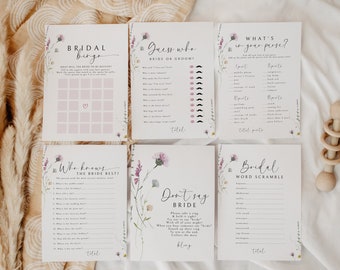 Editable Bridal Shower Games Bundle, Wildflower Bridal Shower Game Template, Pink Flower Bridal Shower Games Wildflower Printable Games Pack