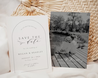 Minimalist Save the Date Template, Photo Save the Date Invite, Modern Arch Save our Date, Boho Arch Save the Date Card, Editable Template