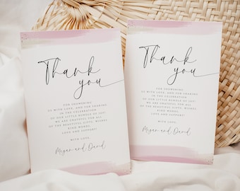 EDITABLE Oh Girl Baby Shower Thank You Flat Note Card Dusty Pink Thank You Card for Girl Printable Thank You Note Template Instant Download