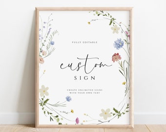 Wildflower Custom Sign, Floral Custom Sign, Boho Wildflower Wedding Editable Sign Template, Baby Shower Sign, Bridal Sign, Instant Download