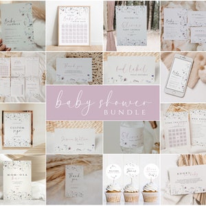 Wildflower Baby in Bloom Bundle Printable Baby Shower Invitation Bundle Floral Baby Shower Games Pack Editable Baby Shower Decorations Girl