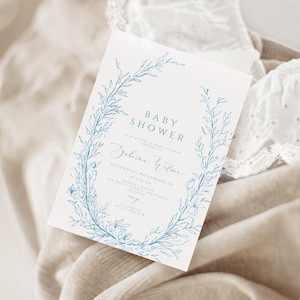 Dusty Blue Baby Shower Invitation Template Chinoiserie Blue Floral Baby Shower Invite Editable French Toile Digital Invite Instant Download