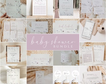 Wildflower Baby in Bloom Bundle Printable Baby Shower Invitation Bundle Floral Baby Shower Games Pack Editable Baby Shower Decorations Girl