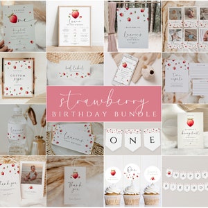 Berry First Birthday Invitation Bundle, Printable Strawberry 1st Birthday Invitation Template, Girls Berry Sweet 1st Birthday Decorations