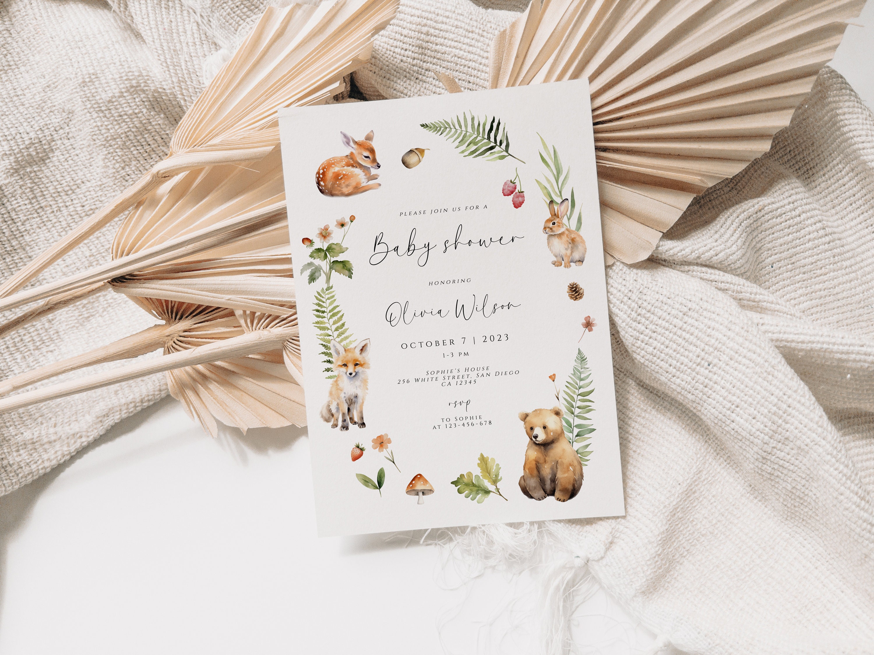Woodland Baby Shower Invitation Template, Printable Baby Shower