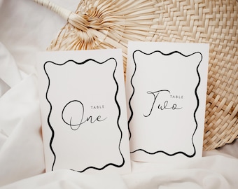 Editable Wavy Wedding Table Number Sign Template (Digital Download)