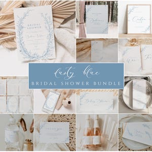 Dusty Blue Bridal Shower Invitation Bundle Editable Victorian Bridal Shower Games Bundle Something Blue Bridal Shower Invite Set Template
