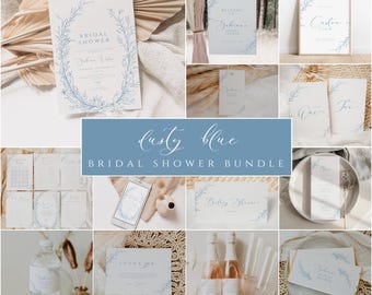 Dusty Blue Floral Bridal Shower Invitation Bundle: Vintage Games Set (Digital Download