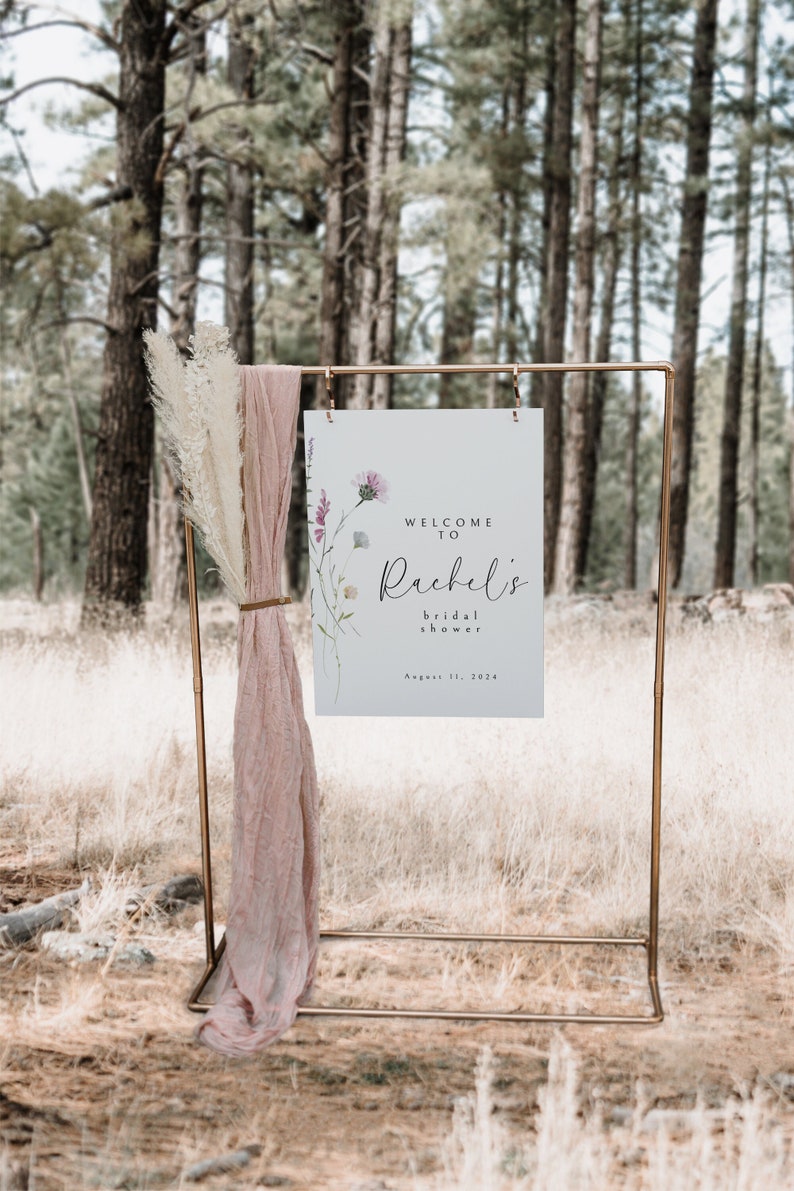 Wildflower Bridal Shower Welcome Sign Template, Welcome Sign Poster, Bridal Shower Floral Sign, 18x24 Sign, Printable Editable Download image 1