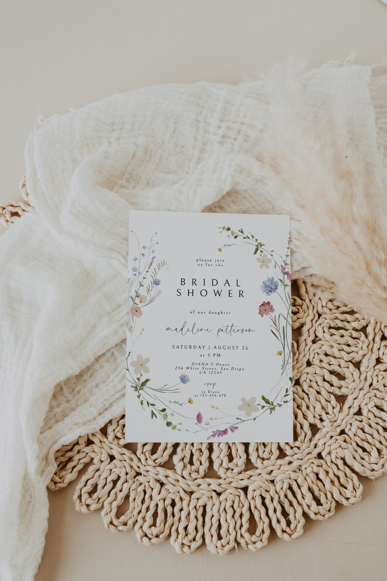 Floral Bridal Shower Invitation Wildflower Boho Bridal Shower Invitation Template Spring Florals Bridal Shower Invite Download Bridal Brunch image 2