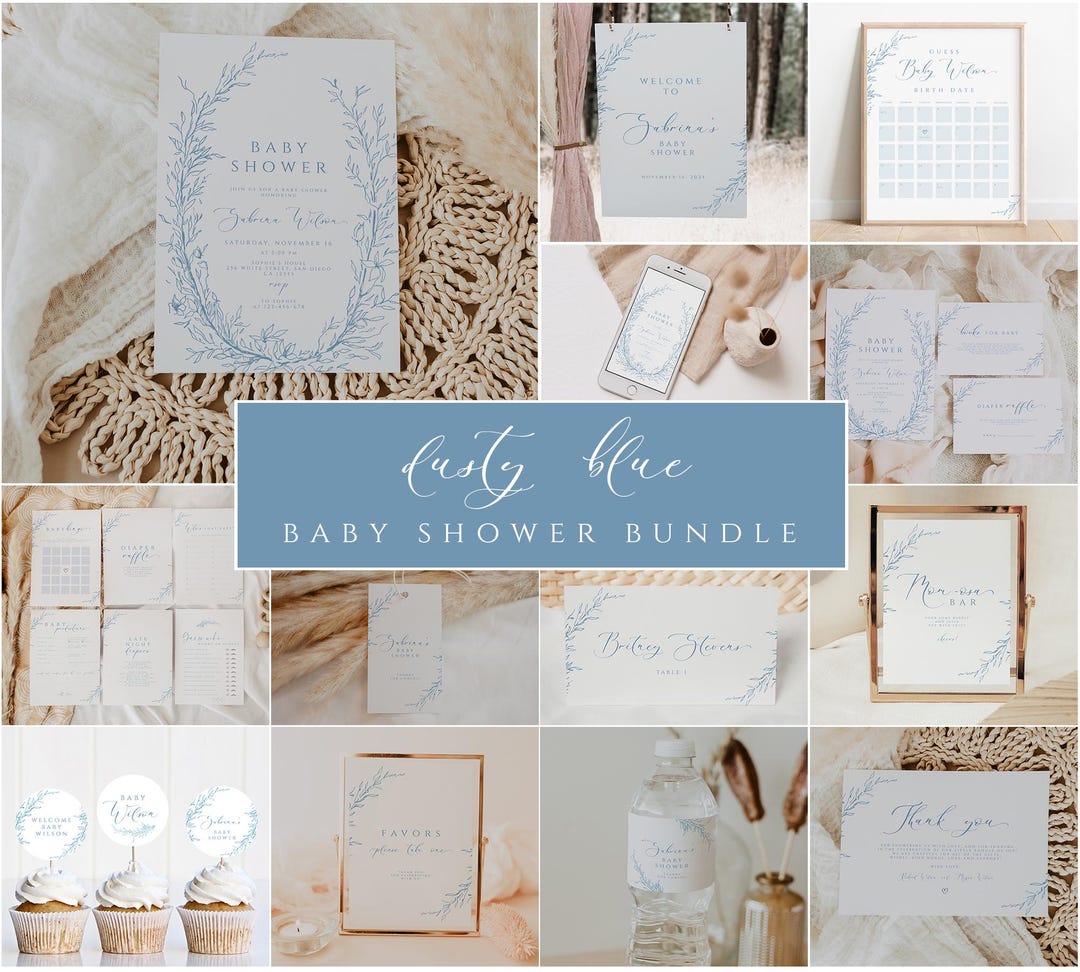 Dusty Blue Baby Shower Invitation Bundle: Editable Chinoiserie Games - Etsy
