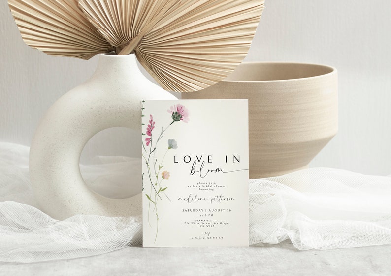 Love is in Bloom Invitation, Wildflower Bridal Shower Invitation, Spring Bridal Shower Invite, Floral Love in Bloom Template, Editable image 4