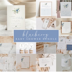 Editable Blueberry Baby Shower Invitation Bundle, A Berry Sweet Baby Shower Games, Printable Decorations, Template, Blueberries Shower