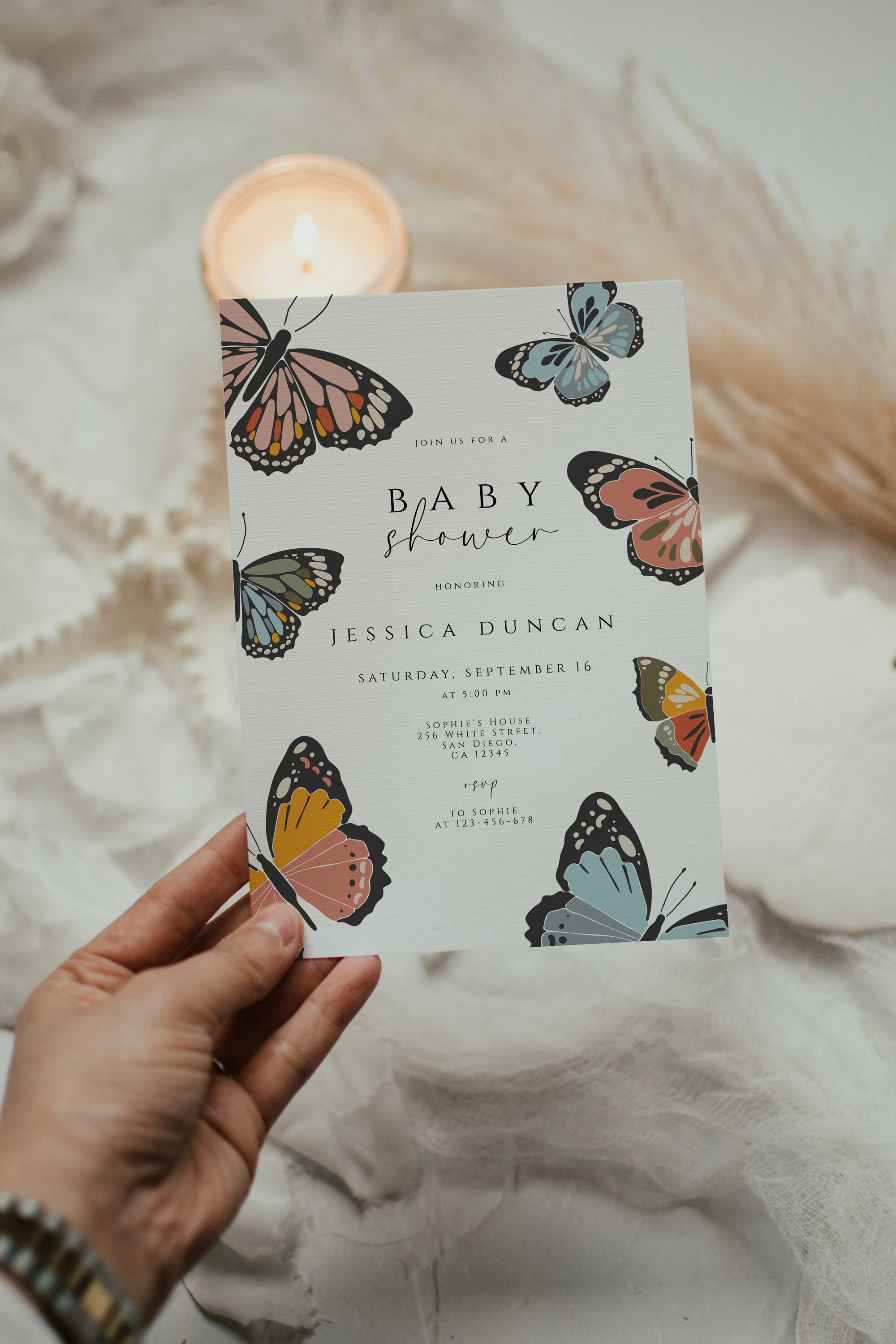 Butterfly Baby Shower Invitation, Editable Girl Baby Shower Invite ...