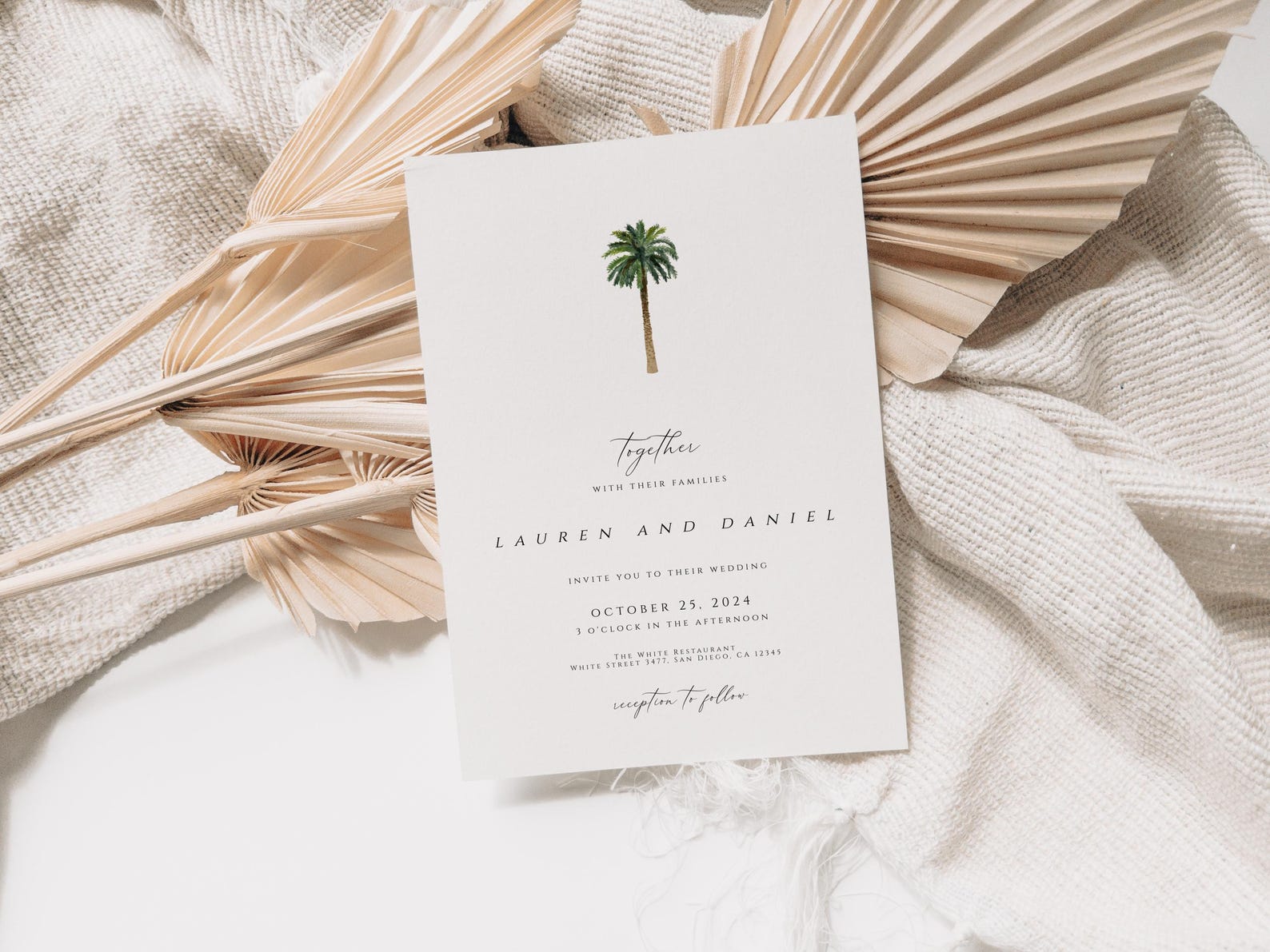 Palm Tree Wedding Invitation Template Set, Printable Wedding Invitation ...