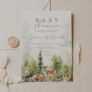 Woodland Baby Shower Einladung Vorlage Bearbeitbar Waldtiere Baby Shower Invite Gender Neutral Woodland Theme Printable Digital Download