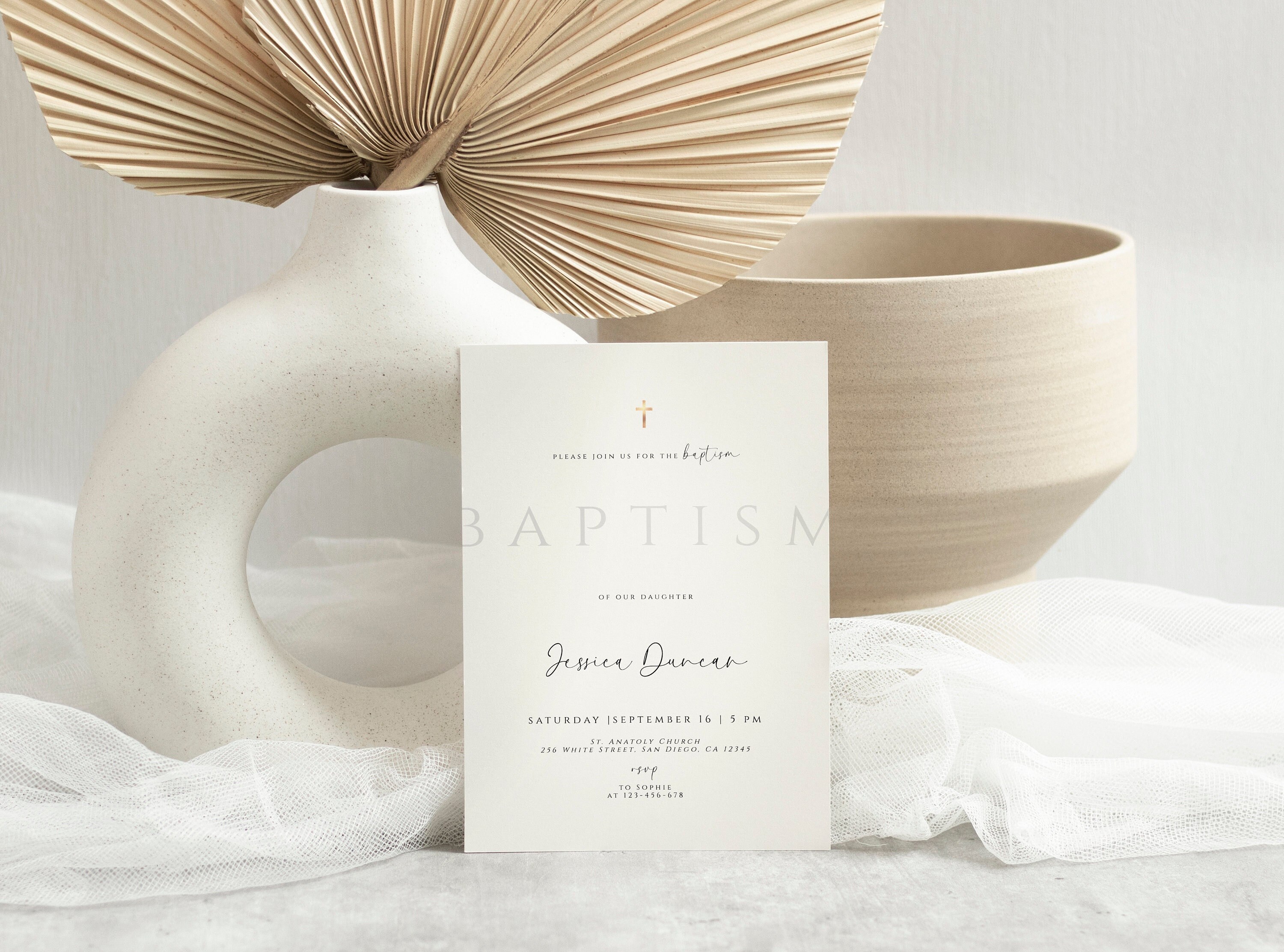 Baptism Invitation Template, Modern Minimalist Baptism Invitation Template, Baptism Christening Invitation,  Simple Baptism Invite Template