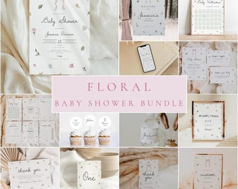 Wildflower Baby Shower Invitation Bundle Baby in Bloom Baby Shower Bundle Floral Baby Shower Decorations Wildflower Shower Editable Games