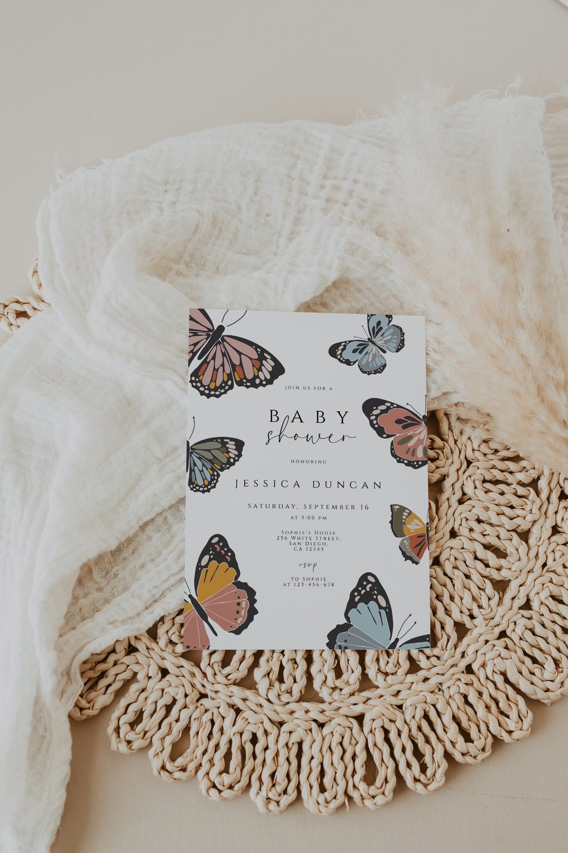 Butterfly Baby Shower Invitation, Editable Girl Baby Shower Invite ...