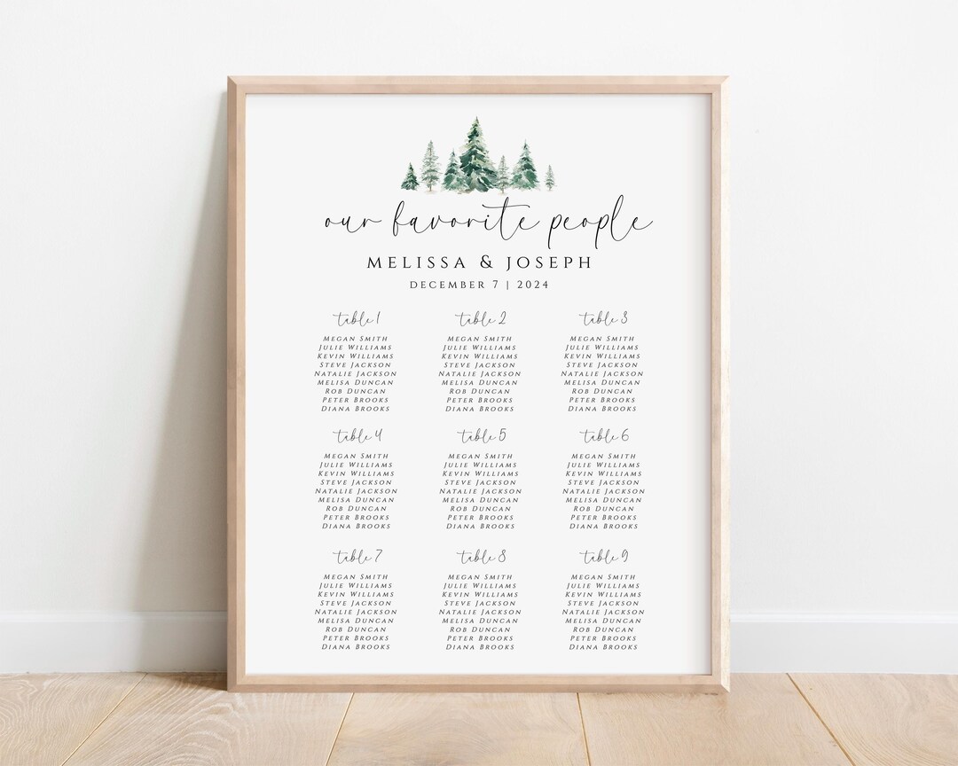 Pine Tree Wedding Seating Chart Poster: Winter Sign Template (digital ...