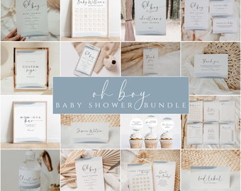Oh Boy Baby Shower Bundle, Blue Boy Baby Shower Invitation Bundle, Printable Baby Shower Decorations and Editable Games, Instant Download