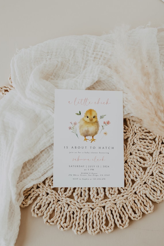 Little Chick Spring Baby Shower Invitation, Chick Floral Baby Shower Digital Invite Template, A Little Chick is About to Hatch, Instant