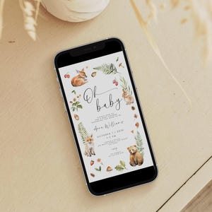 Woodland Baby Shower Evite Editable Digital Invite Forest Animals Baby Shower Electronic Invitation Neutral Woodland Theme Instant Download