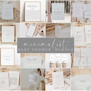 Minimalist Baby Shower Invitation Bundle Template, Printable Baby Shower Invitation and Games, Neutral Baby Shower Modern Shower Decorations