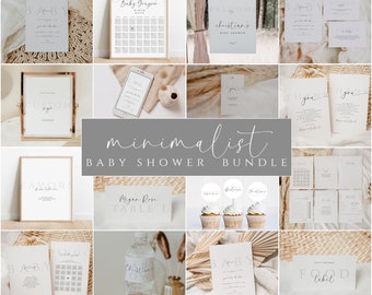 Minimalist Baby Shower Invitation Bundle Template, Printable Baby Shower Invitation and Games, Neutral Baby Shower Modern Shower Decorations