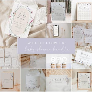 Wildflower Baby Shower Invitation Bundle, Wildflower Baby Shower Signs & Games, Editable Invitation Set, Baby in Bloom Invite, Decorations