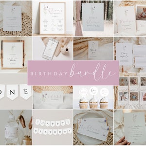 Wildflower Birthday Invitation Bundle, Girl 1st Birthday Flower Invite, Wildflower Birthday Invitation Suite, Little Wildflower, Template