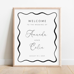 Wavy Wedding Welcome Sign, Templett Welcome Poster, Modern Minimalist Welcome Sign Template, Retro Welcome Sign, Scalloped, Instant Download