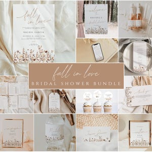 Fall in Love Bridal Shower Invitation Bundle Fall Floral Bridal Shower Games Bundle Editable Bridal Shower Decorations Printable Template