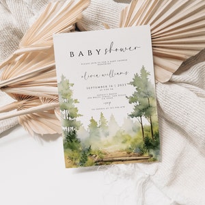 Pine Tree Forest Baby Shower Invitation Template Set Woodland Baby Shower Invites Mountain Baby Shower Invitation Printable Invite Digital image 5