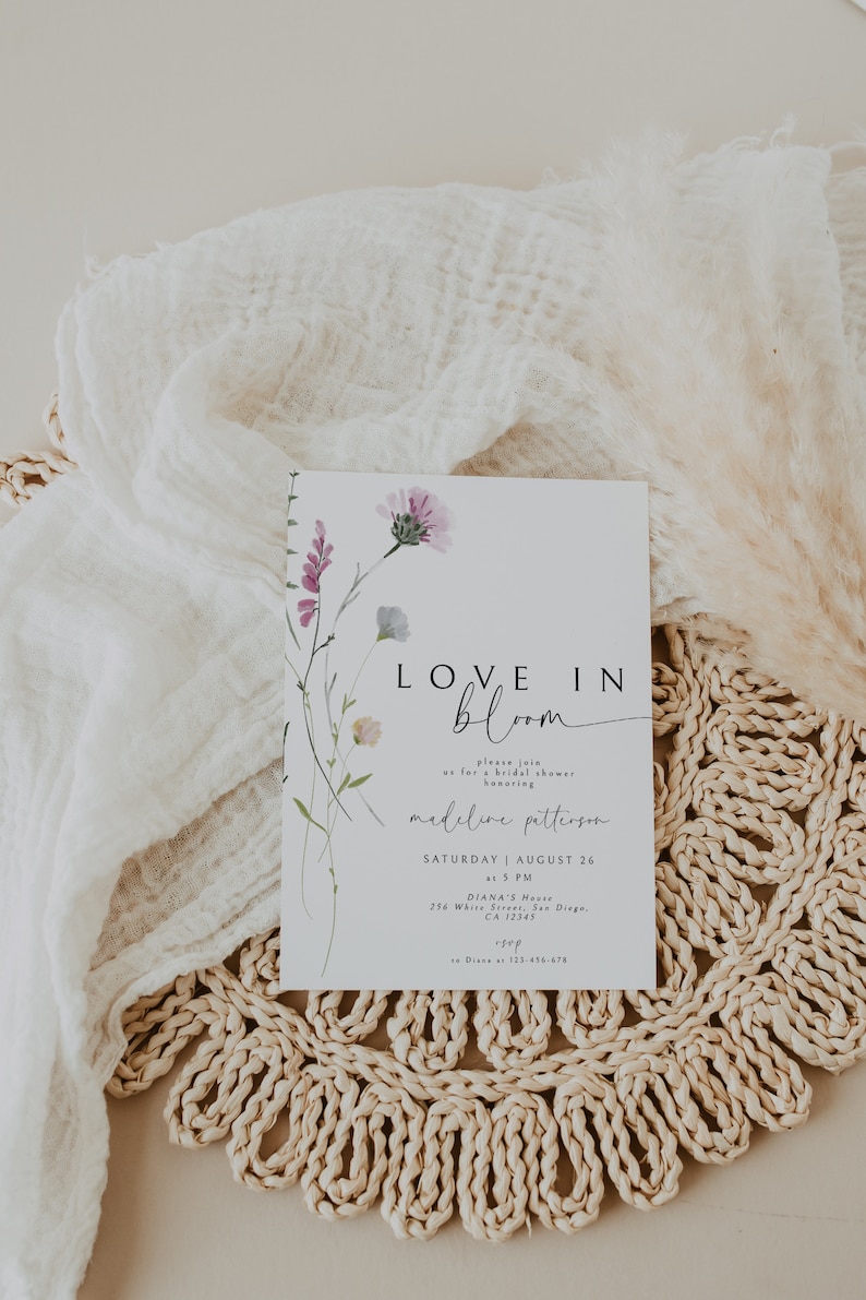 Love is in Bloom Invitation, Wildflower Bridal Shower Invitation, Spring Bridal Shower Invite, Floral Love in Bloom Template, Editable image 2