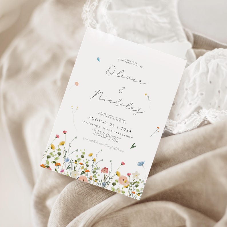 Wildflower Wedding Invitation Set with QR Code Editable Wedding Invitation Template Suite Garden Flowers Wedding Invite Boho Printable image 7